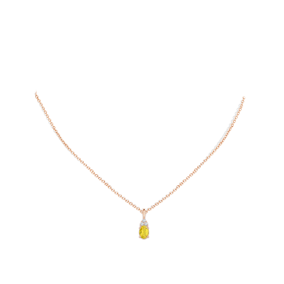 7x5mm AA Oval Yellow Sapphire Solitaire Pendant with Trio Diamond in Rose Gold body-neck