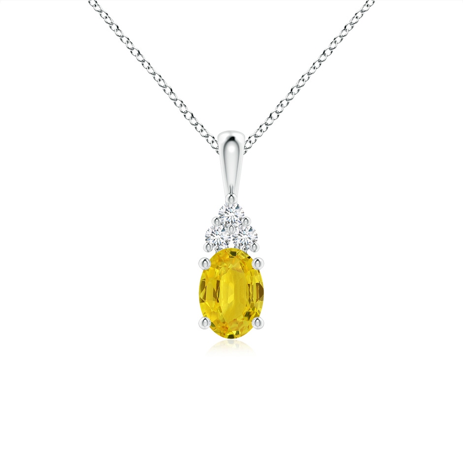 7x5mm AAA Oval Yellow Sapphire Solitaire Pendant with Trio Diamond in White Gold 