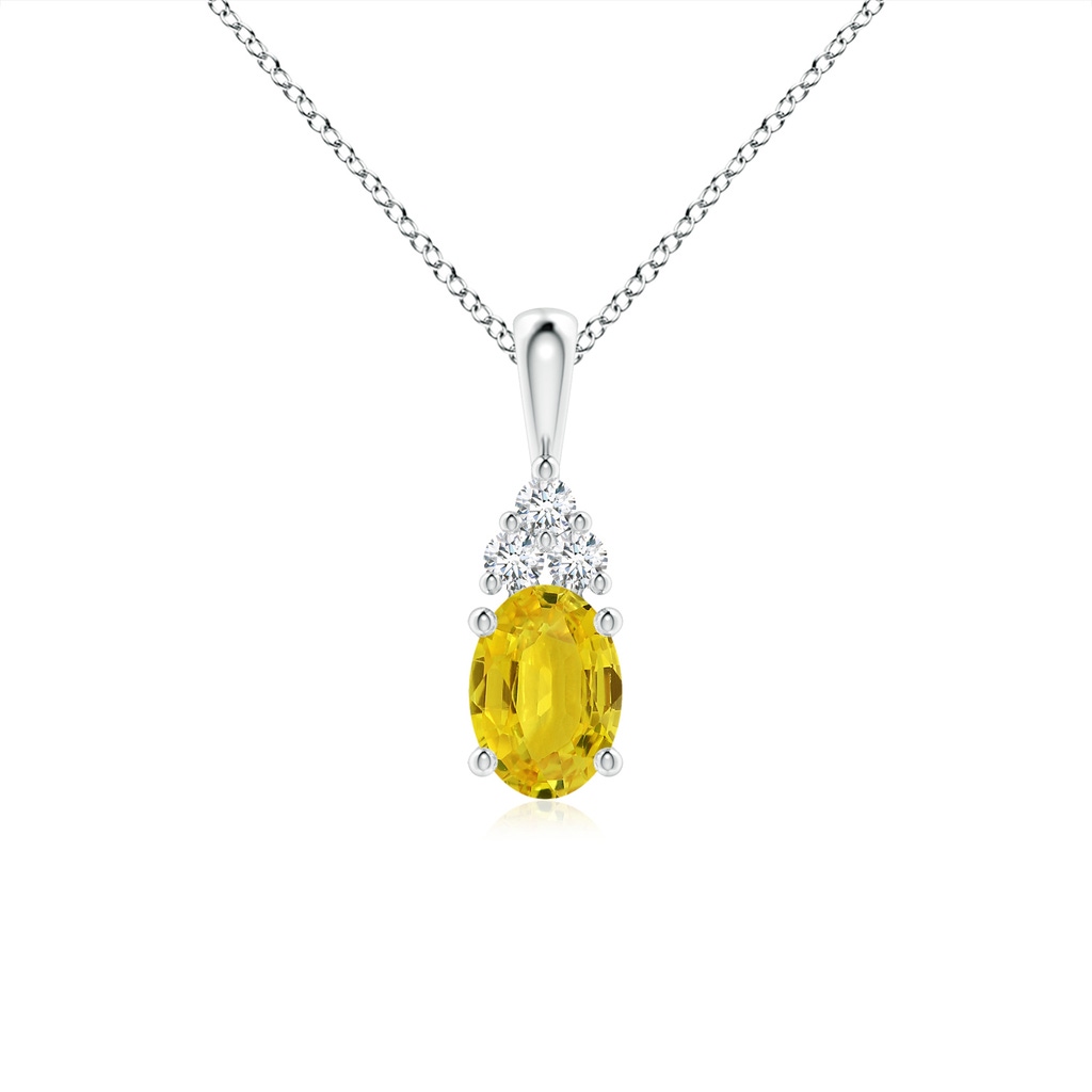 7x5mm AAA Oval Yellow Sapphire Solitaire Pendant with Trio Diamond in White Gold