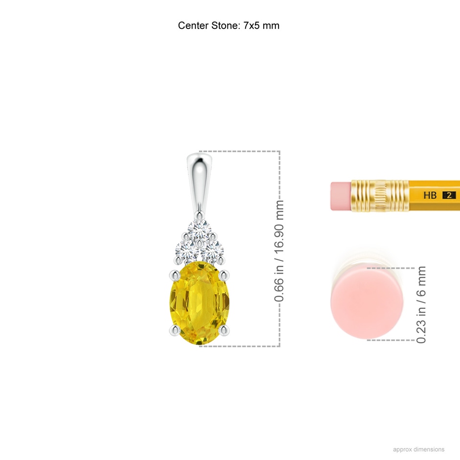 7x5mm AAA Oval Yellow Sapphire Solitaire Pendant with Trio Diamond in White Gold ruler