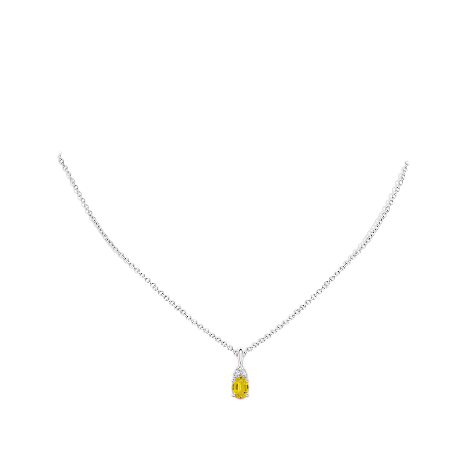 7x5mm AAA Oval Yellow Sapphire Solitaire Pendant with Trio Diamond in White Gold body-neck