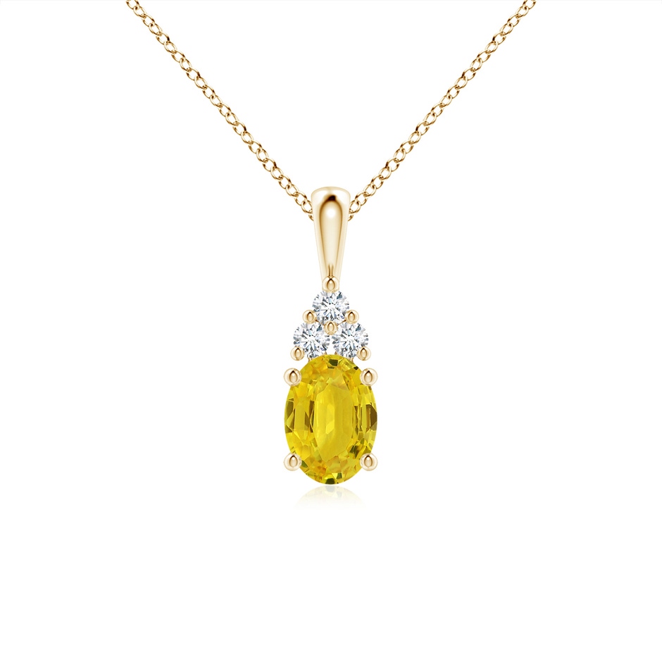 7x5mm AAA Oval Yellow Sapphire Solitaire Pendant with Trio Diamond in Yellow Gold 