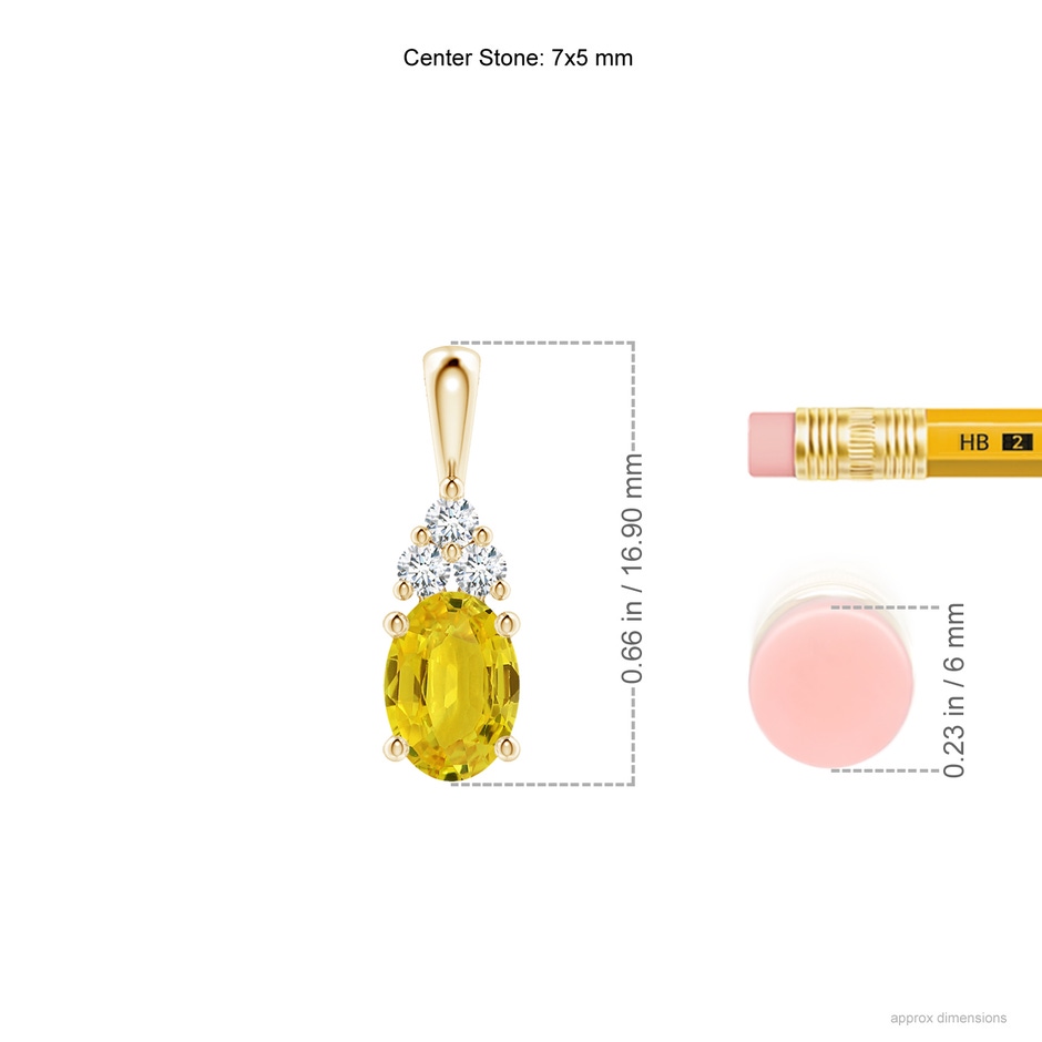 7x5mm AAA Oval Yellow Sapphire Solitaire Pendant with Trio Diamond in Yellow Gold ruler