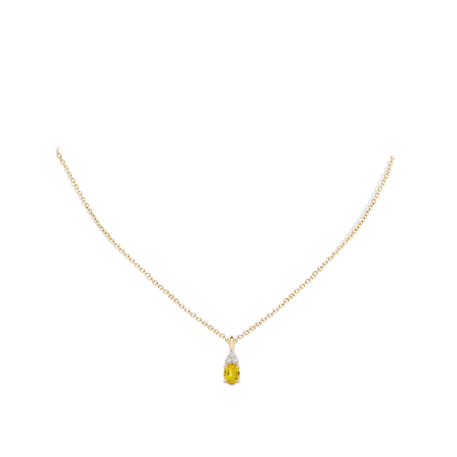 7x5mm AAA Oval Yellow Sapphire Solitaire Pendant with Trio Diamond in Yellow Gold body-neck