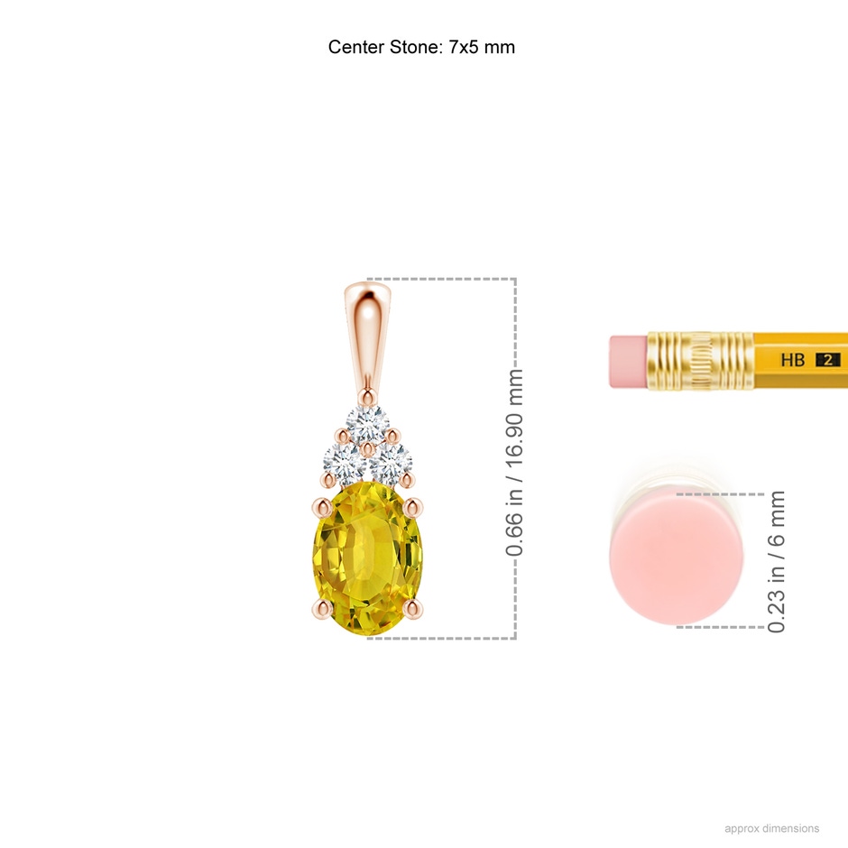 7x5mm AAAA Oval Yellow Sapphire Solitaire Pendant with Trio Diamond in Rose Gold ruler