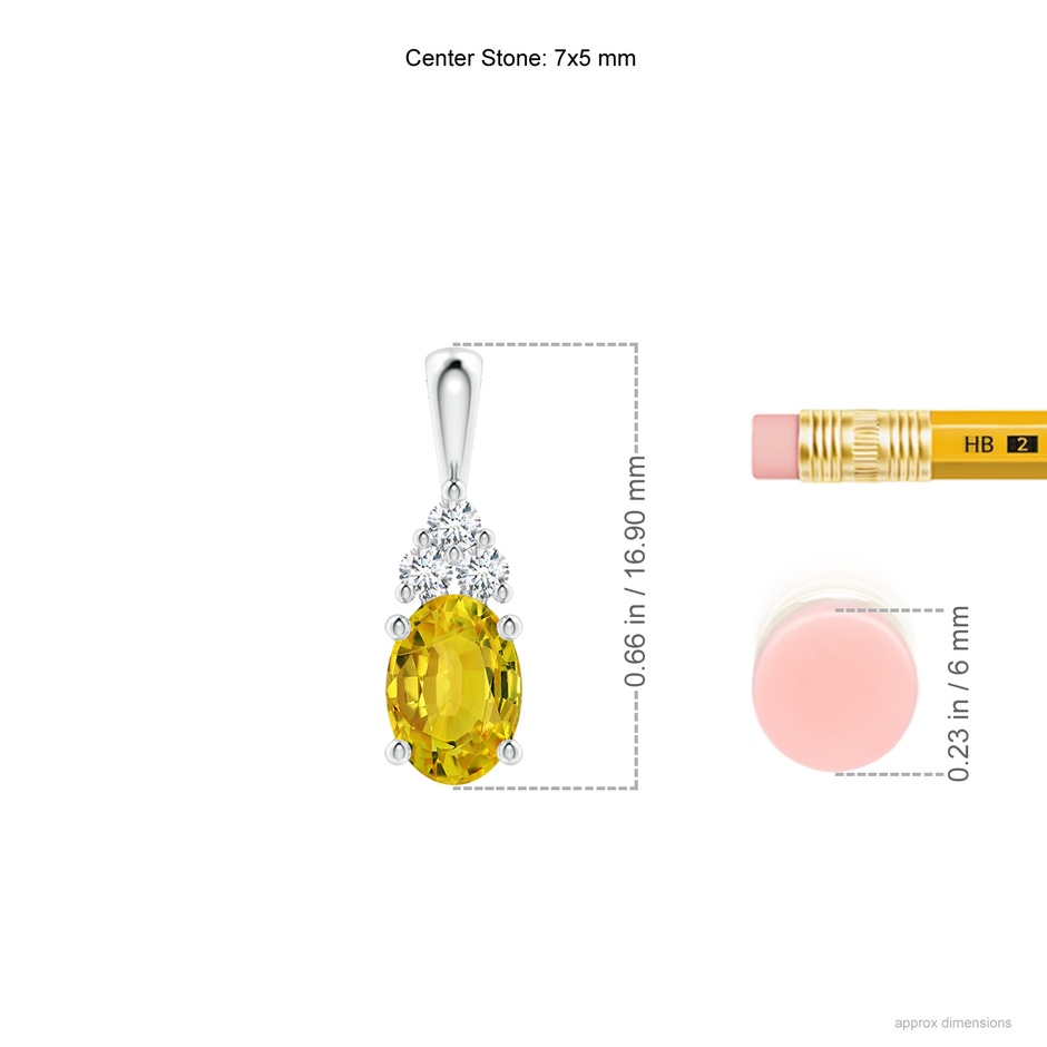 7x5mm AAAA Oval Yellow Sapphire Solitaire Pendant with Trio Diamond in White Gold ruler