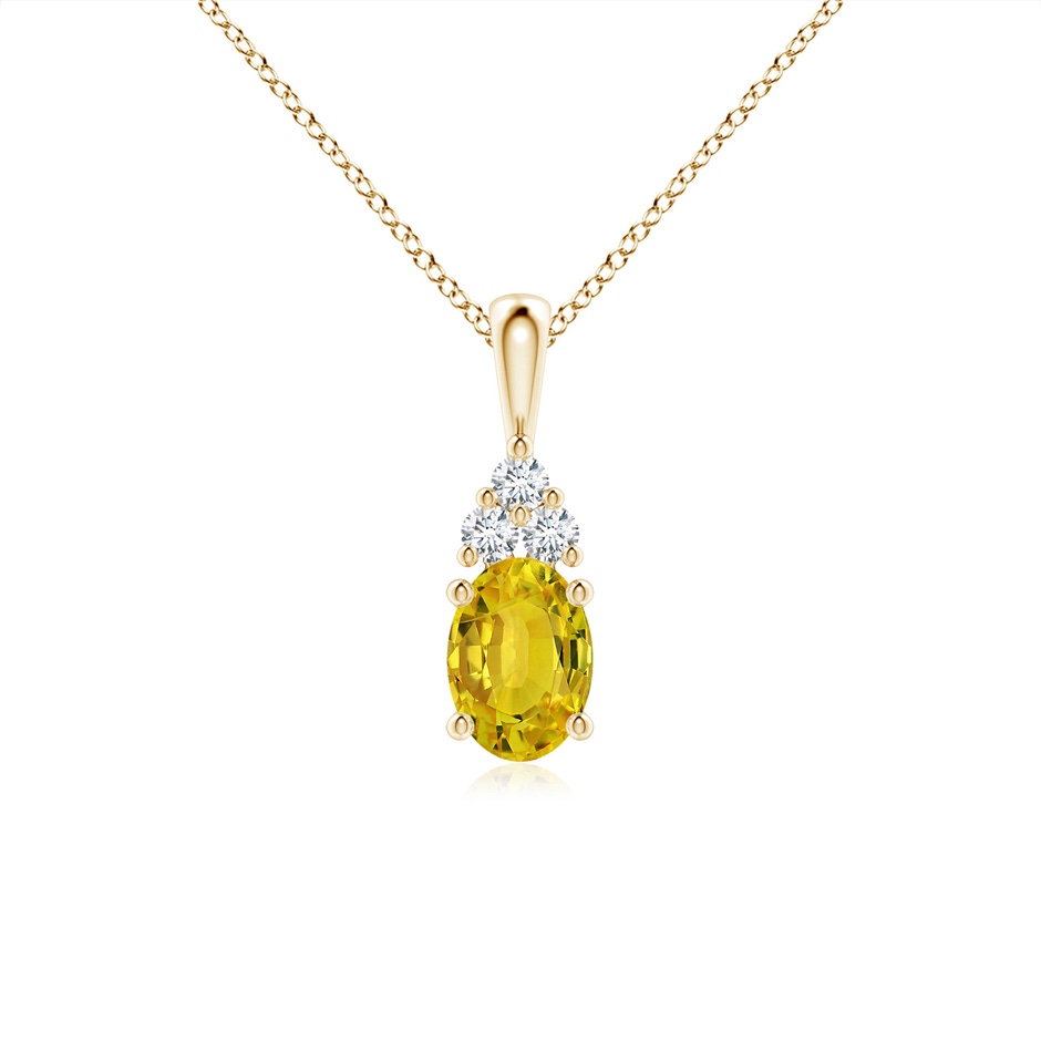 7x5mm AAAA Oval Yellow Sapphire Solitaire Pendant with Trio Diamond in Yellow Gold 