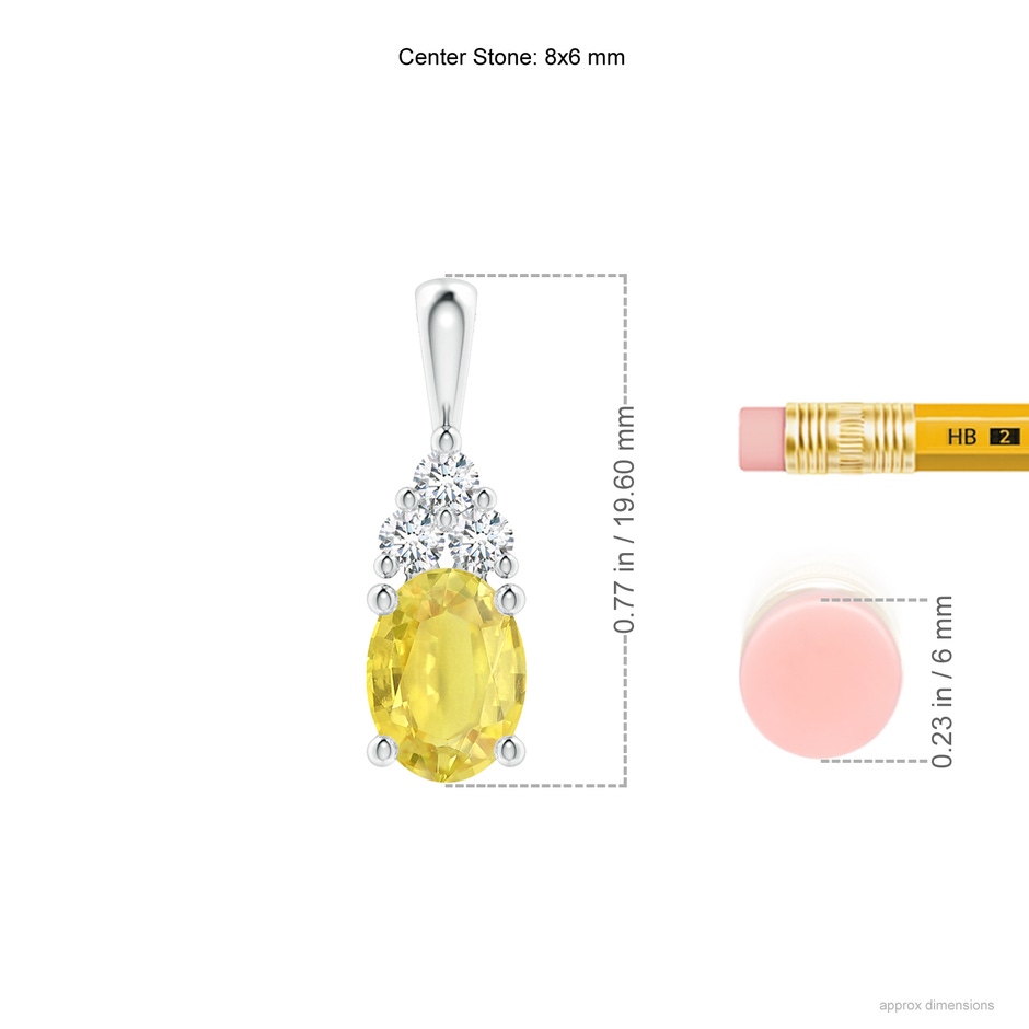8x6mm A Oval Yellow Sapphire Solitaire Pendant with Trio Diamond in White Gold ruler
