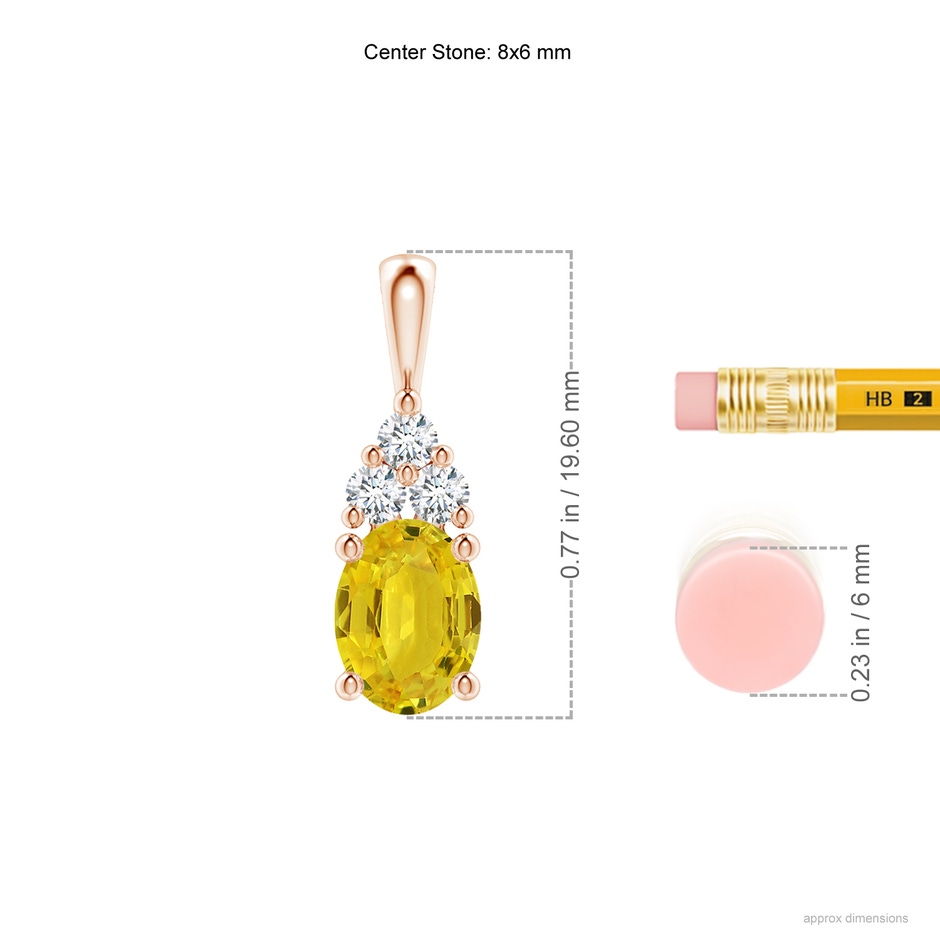8x6mm AAA Oval Yellow Sapphire Solitaire Pendant with Trio Diamond in Rose Gold ruler