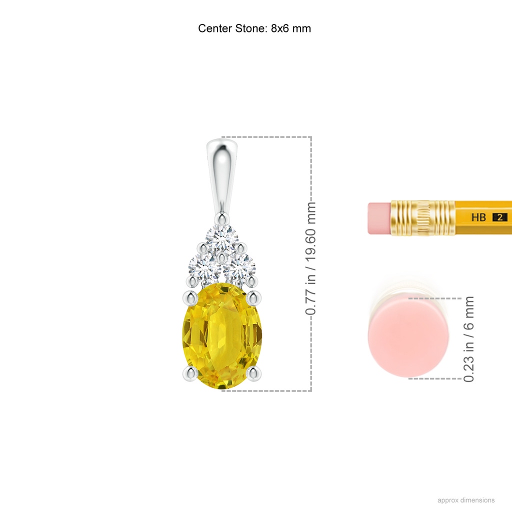 8x6mm AAA Oval Yellow Sapphire Solitaire Pendant with Trio Diamond in White Gold Ruler