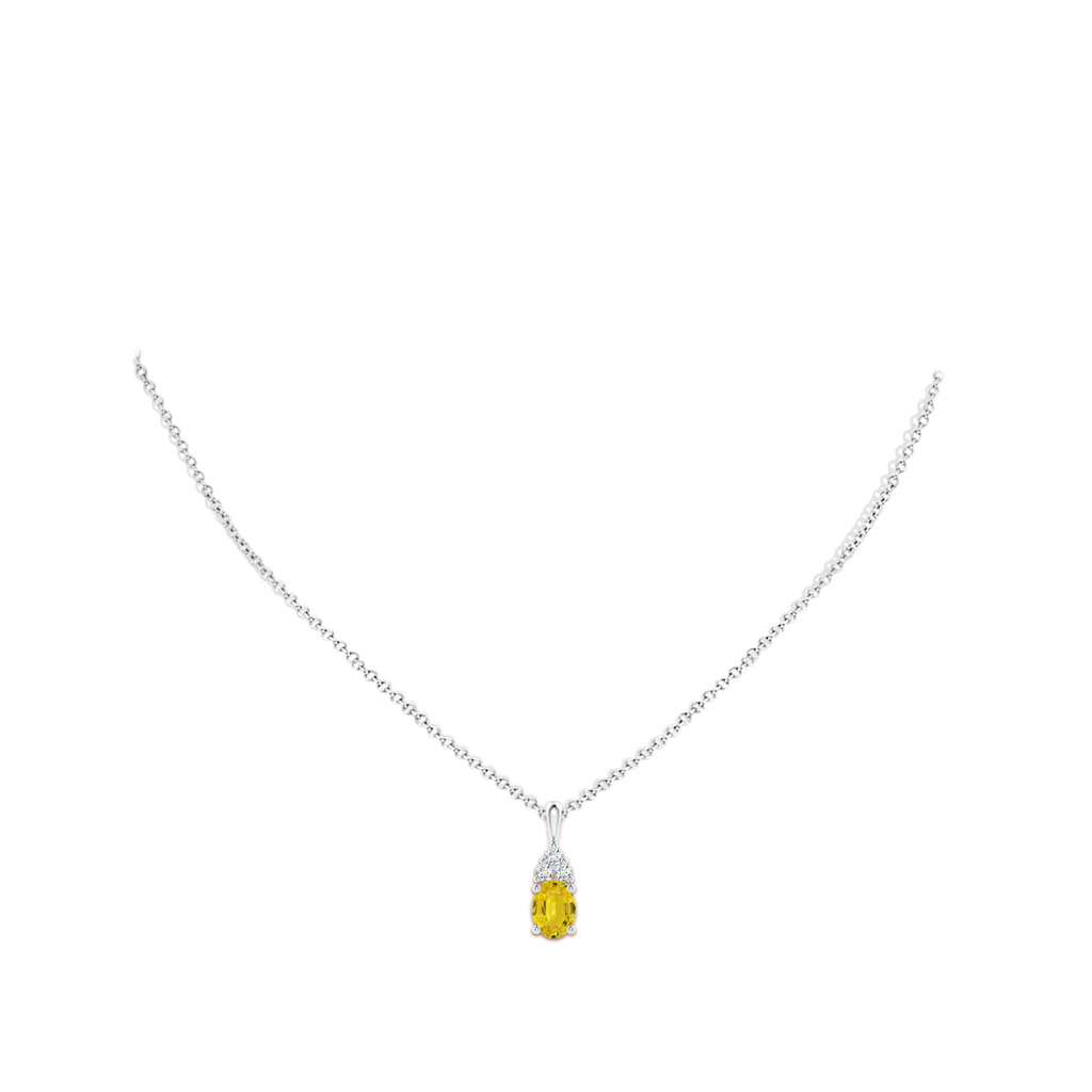 8x6mm AAA Oval Yellow Sapphire Solitaire Pendant with Trio Diamond in White Gold Body-Neck