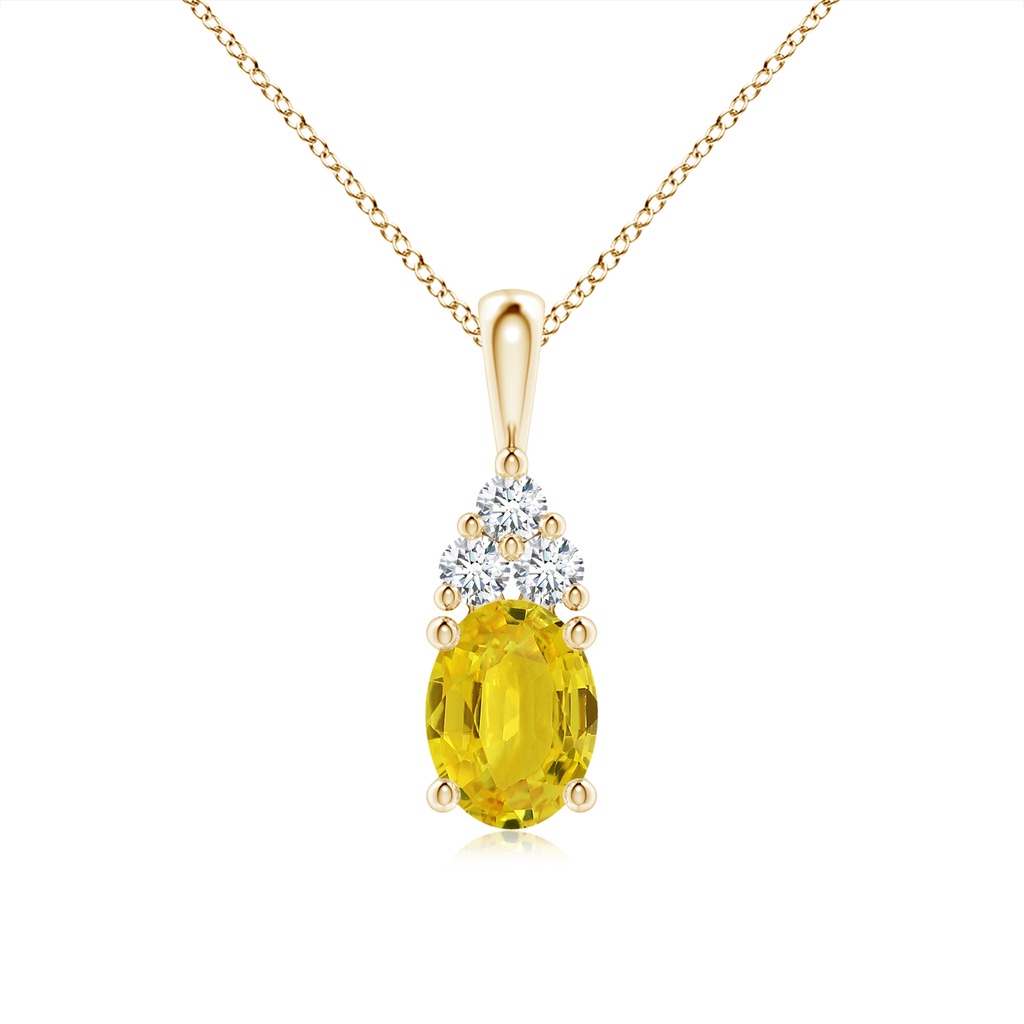 8x6mm AAA Oval Yellow Sapphire Solitaire Pendant with Trio Diamond in Yellow Gold