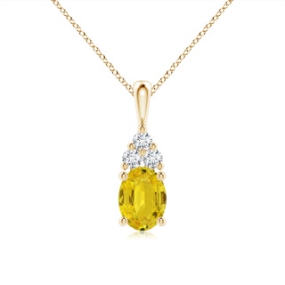 8x6mm AAA Oval Yellow Sapphire Solitaire Pendant with Trio Diamond in Yellow Gold