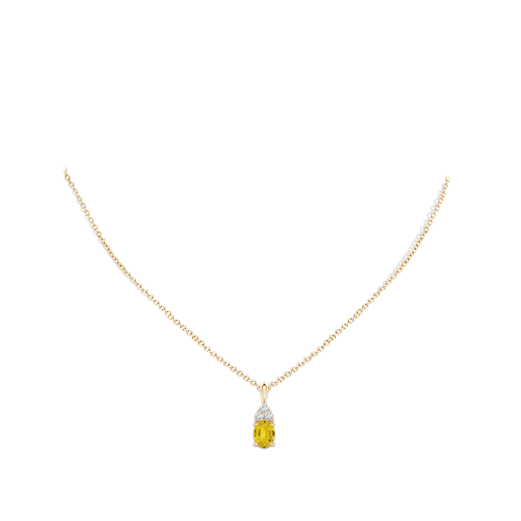 8x6mm AAA Oval Yellow Sapphire Solitaire Pendant with Trio Diamond in Yellow Gold Body-Neck