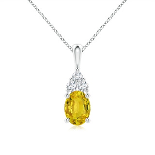 8x6mm AAAA Oval Yellow Sapphire Solitaire Pendant with Trio Diamond in P950 Platinum