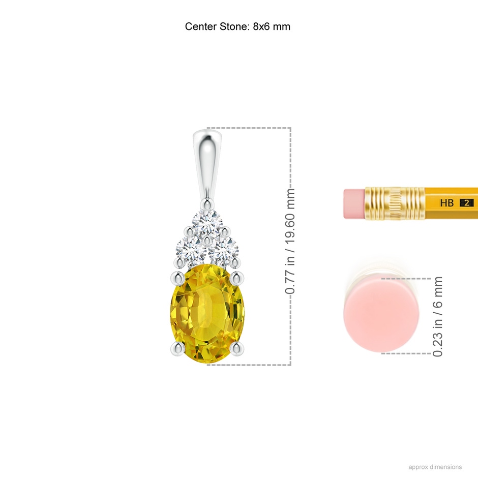8x6mm AAAA Oval Yellow Sapphire Solitaire Pendant with Trio Diamond in P950 Platinum ruler