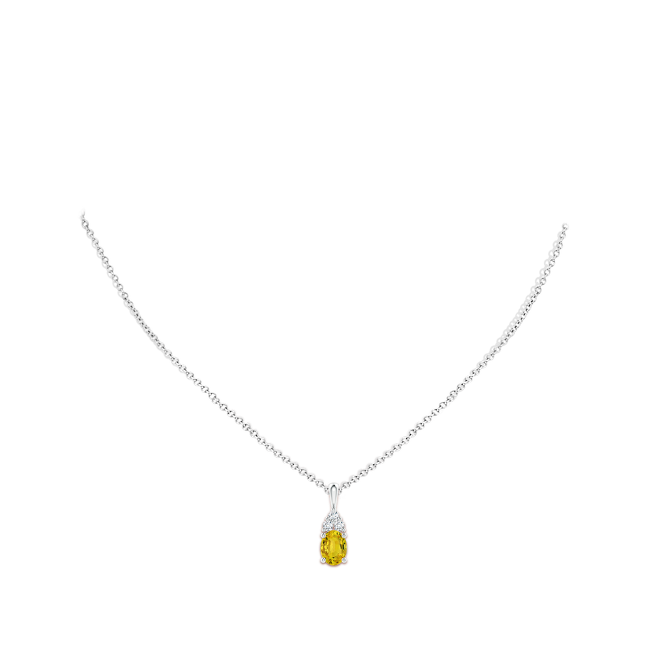 8x6mm AAAA Oval Yellow Sapphire Solitaire Pendant with Trio Diamond in P950 Platinum body-neck