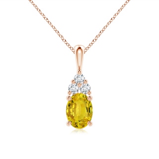 8x6mm AAAA Oval Yellow Sapphire Solitaire Pendant with Trio Diamond in Rose Gold
