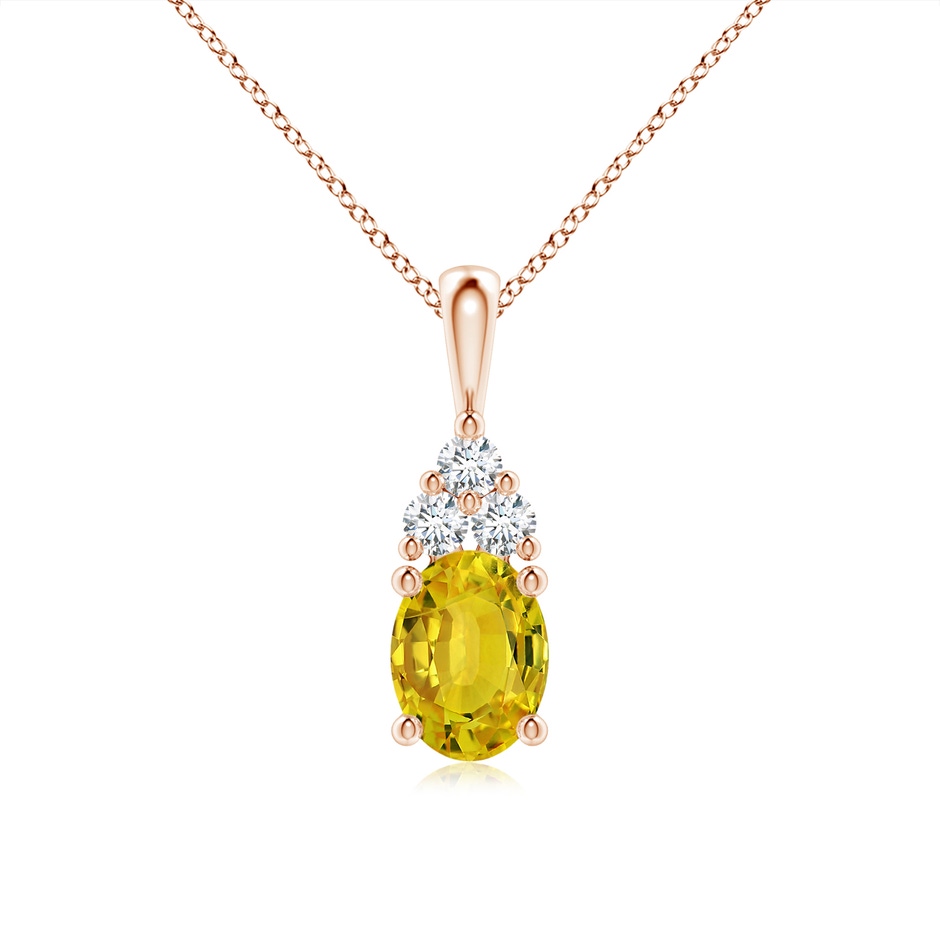8x6mm AAAA Oval Yellow Sapphire Solitaire Pendant with Trio Diamond in Rose Gold 