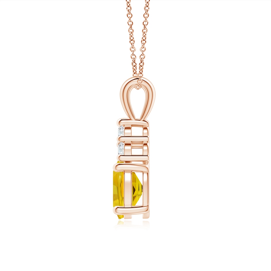 8x6mm AAAA Oval Yellow Sapphire Solitaire Pendant with Trio Diamond in Rose Gold side-1