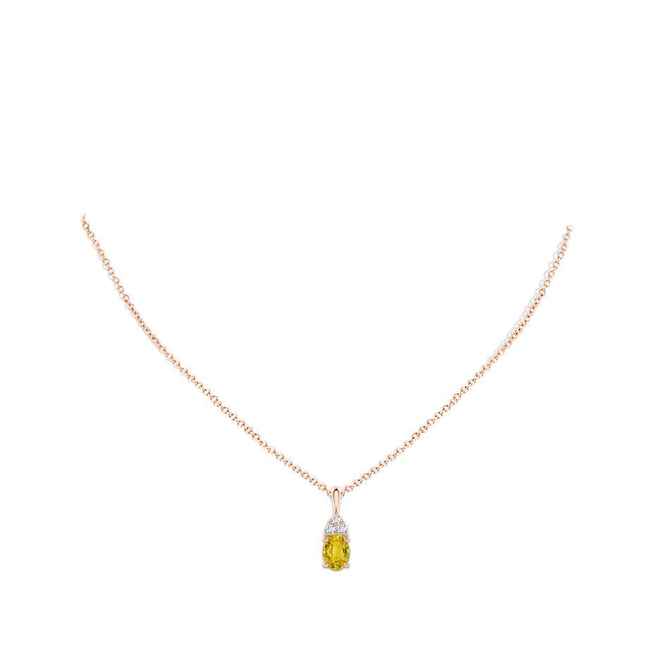 8x6mm AAAA Oval Yellow Sapphire Solitaire Pendant with Trio Diamond in Rose Gold body-neck
