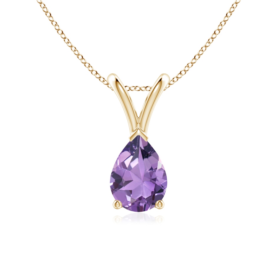 7x5mm A V-Bale Pear-Shaped Amethyst Solitaire Pendant in 10K Yellow Gold 