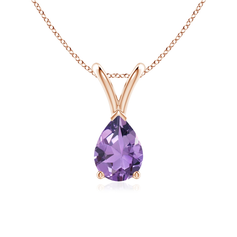 7x5mm A V-Bale Pear-Shaped Amethyst Solitaire Pendant in 9K Rose Gold 