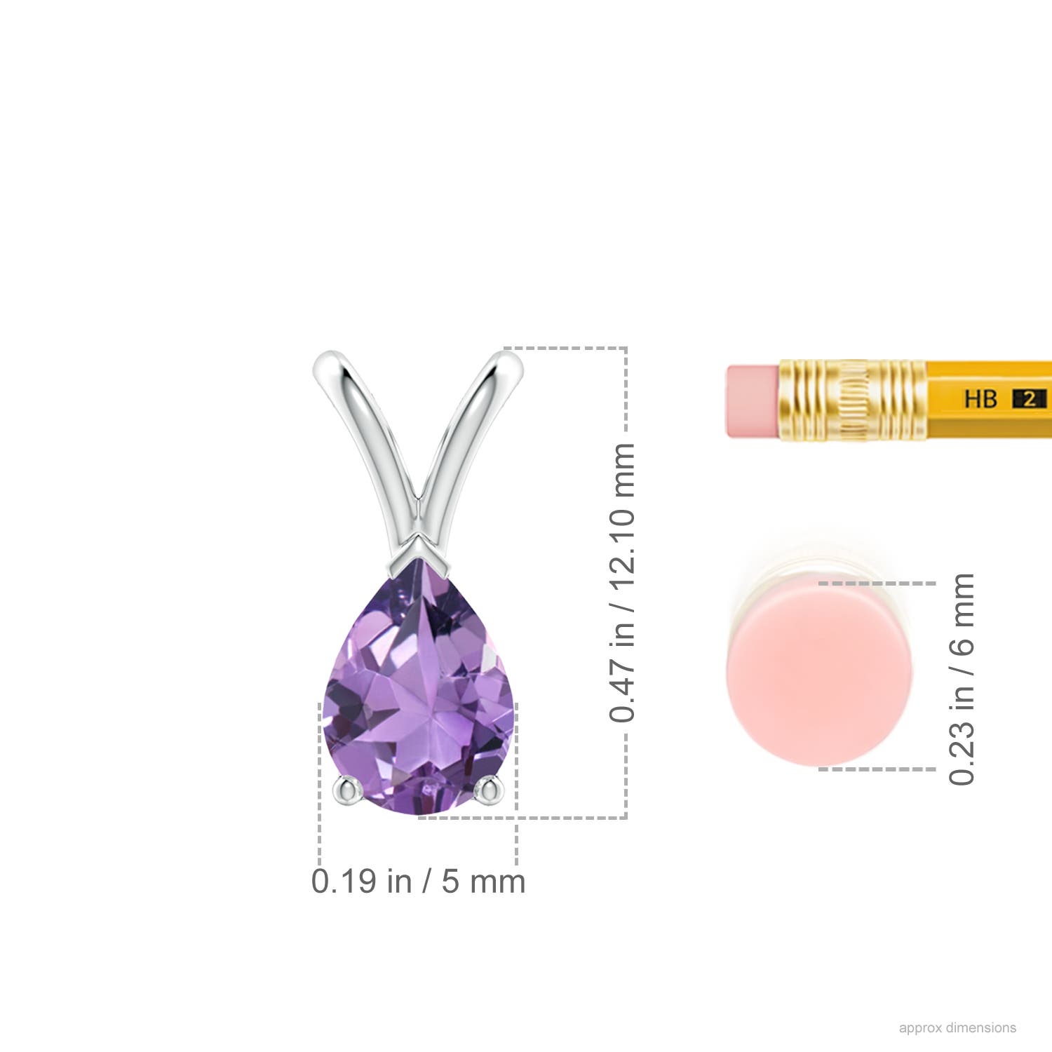 7x5mm A V-Bale Pear-Shaped Amethyst Solitaire Pendant in P950 Platinum - ruler