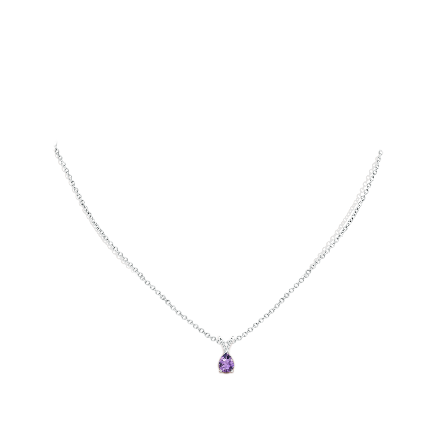7x5mm A V-Bale Pear-Shaped Amethyst Solitaire Pendant in P950 Platinum - body_neck