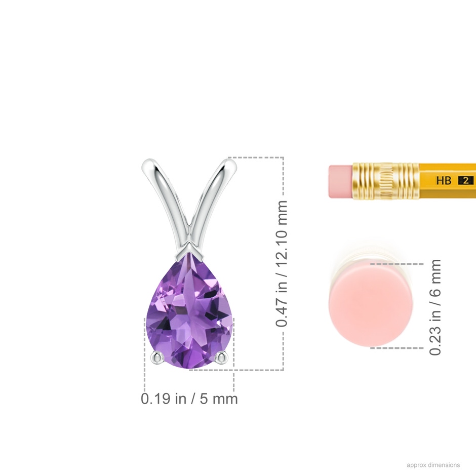 7x5mm AA V-Bale Pear-Shaped Amethyst Solitaire Pendant in S999 Silver ruler