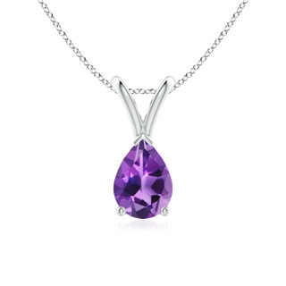 7x5mm AAA V-Bale Pear-Shaped Amethyst Solitaire Pendant in White Gold