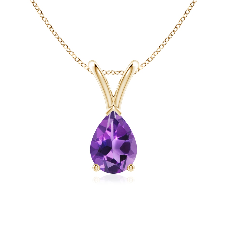 7x5mm AAA V-Bale Pear-Shaped Amethyst Solitaire Pendant in Yellow Gold 