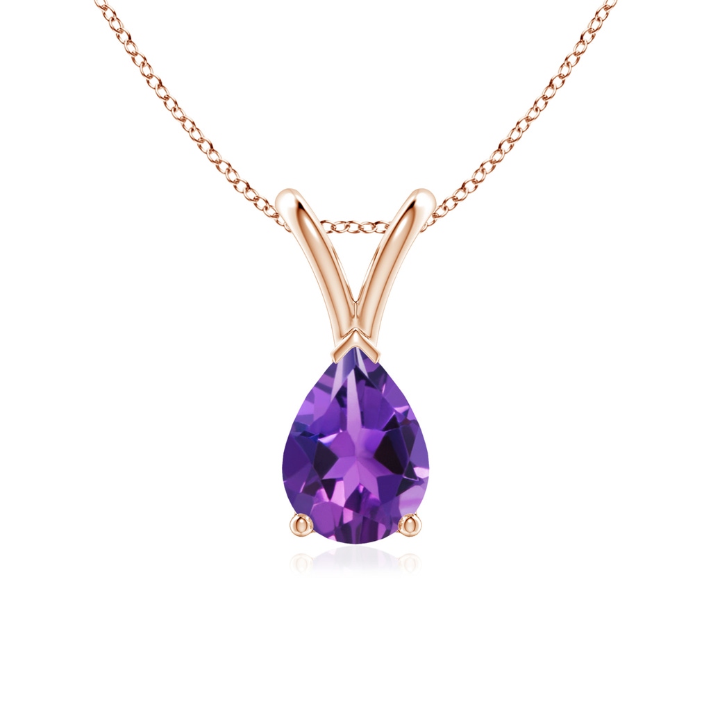 7x5mm AAAA V-Bale Pear-Shaped Amethyst Solitaire Pendant in Rose Gold