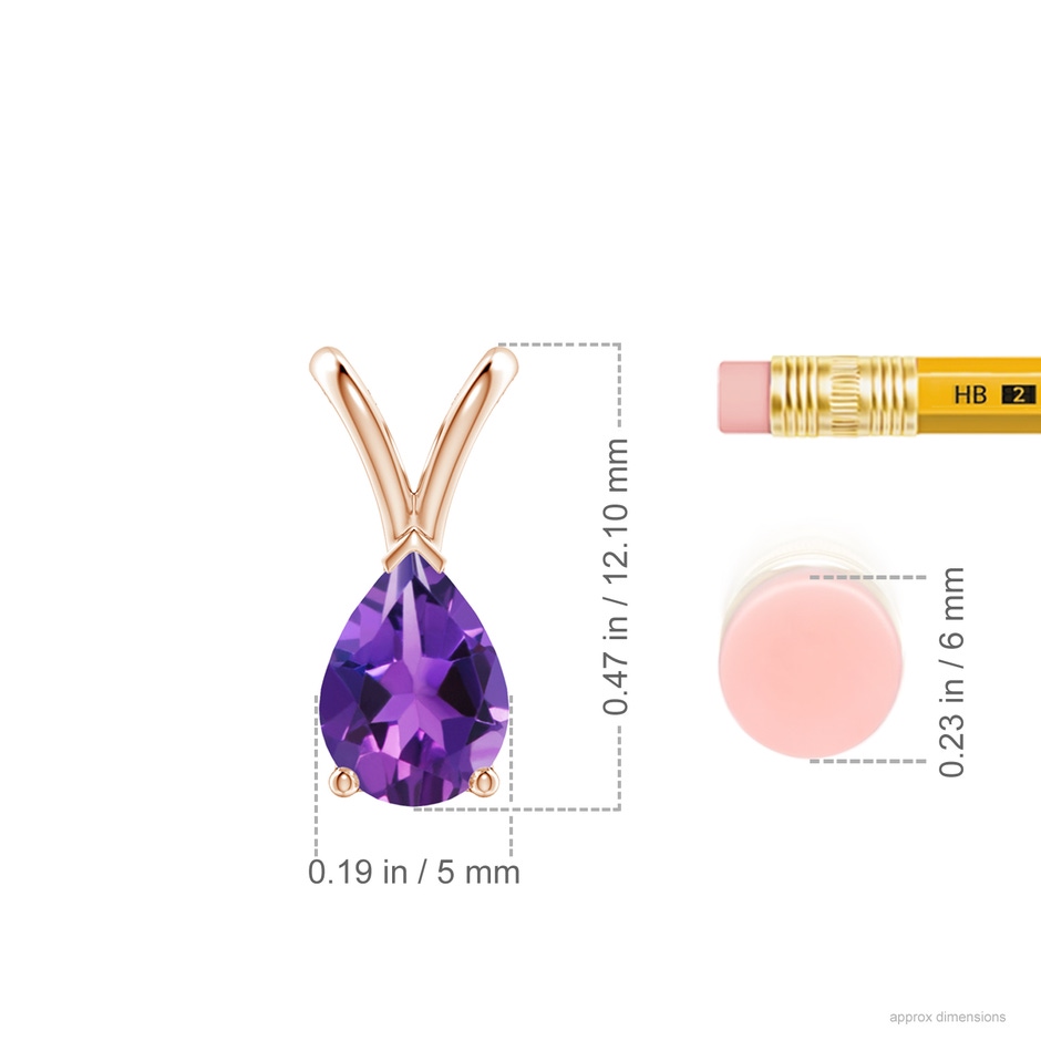 7x5mm AAAA V-Bale Pear-Shaped Amethyst Solitaire Pendant in Rose Gold ruler