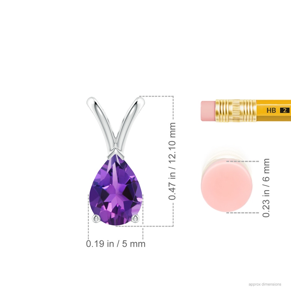 7x5mm AAAA V-Bale Pear-Shaped Amethyst Solitaire Pendant in S999 Silver ruler