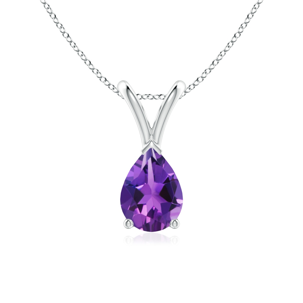 7x5mm AAAA V-Bale Pear-Shaped Amethyst Solitaire Pendant in White Gold