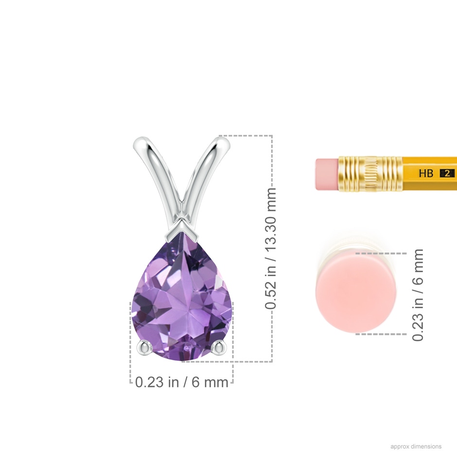 8x6mm A V-Bale Pear-Shaped Amethyst Solitaire Pendant in 18K White Gold ruler