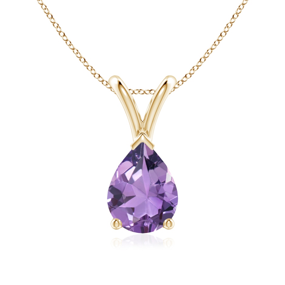 8x6mm A V-Bale Pear-Shaped Amethyst Solitaire Pendant in 18K Yellow Gold 
