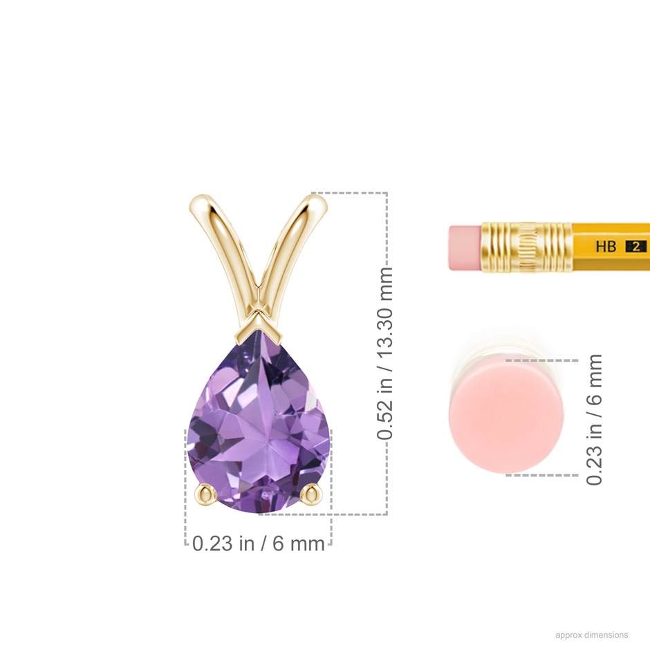 8x6mm A V-Bale Pear-Shaped Amethyst Solitaire Pendant in 18K Yellow Gold ruler