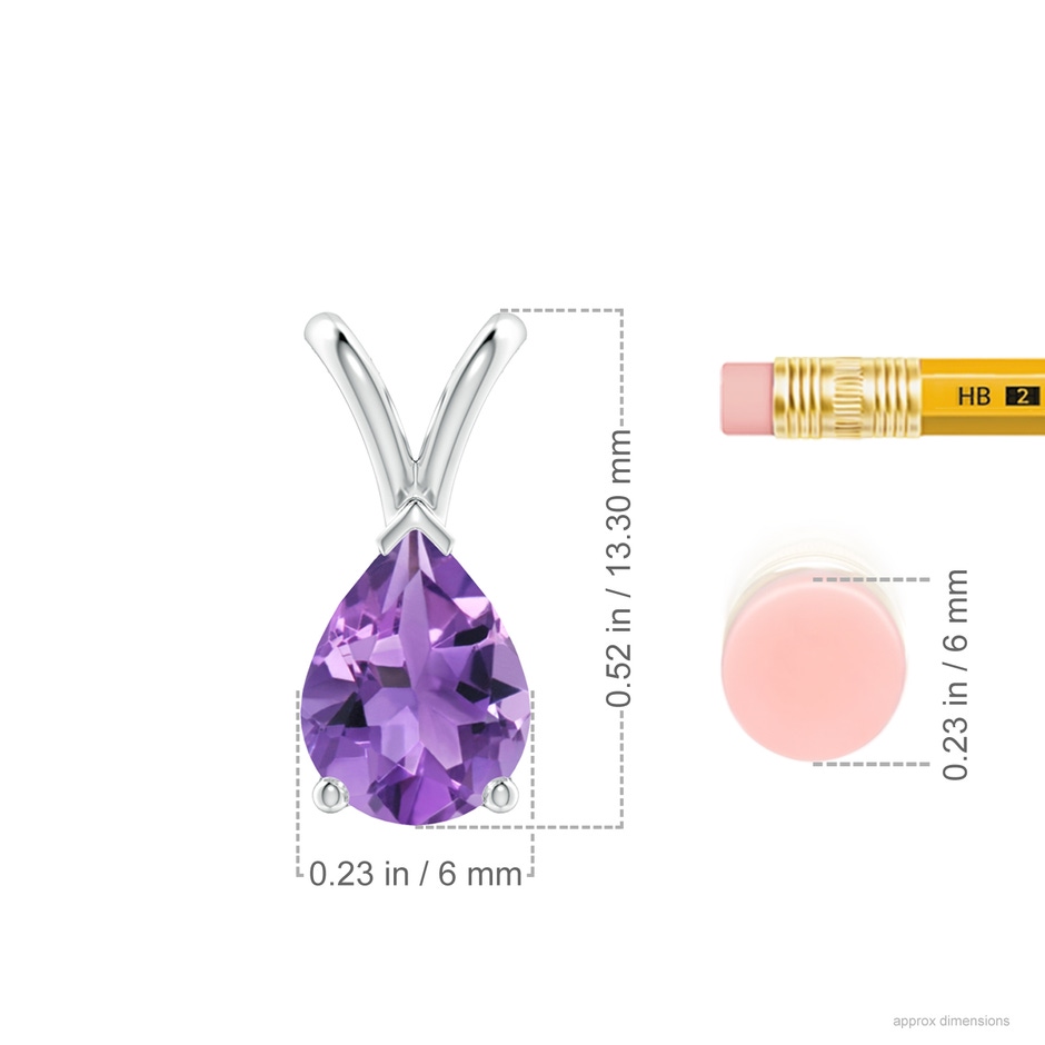 8x6mm AA V-Bale Pear-Shaped Amethyst Solitaire Pendant in 18K White Gold ruler