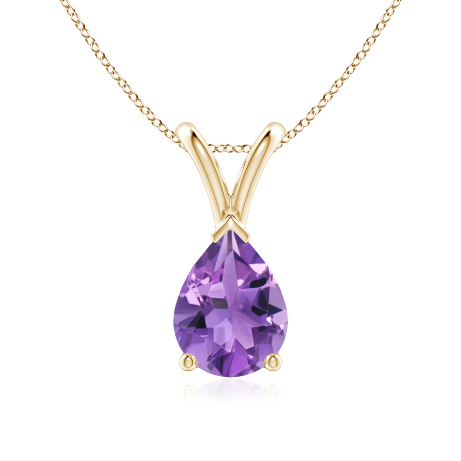 8x6mm AA V-Bale Pear-Shaped Amethyst Solitaire Pendant in Yellow Gold 