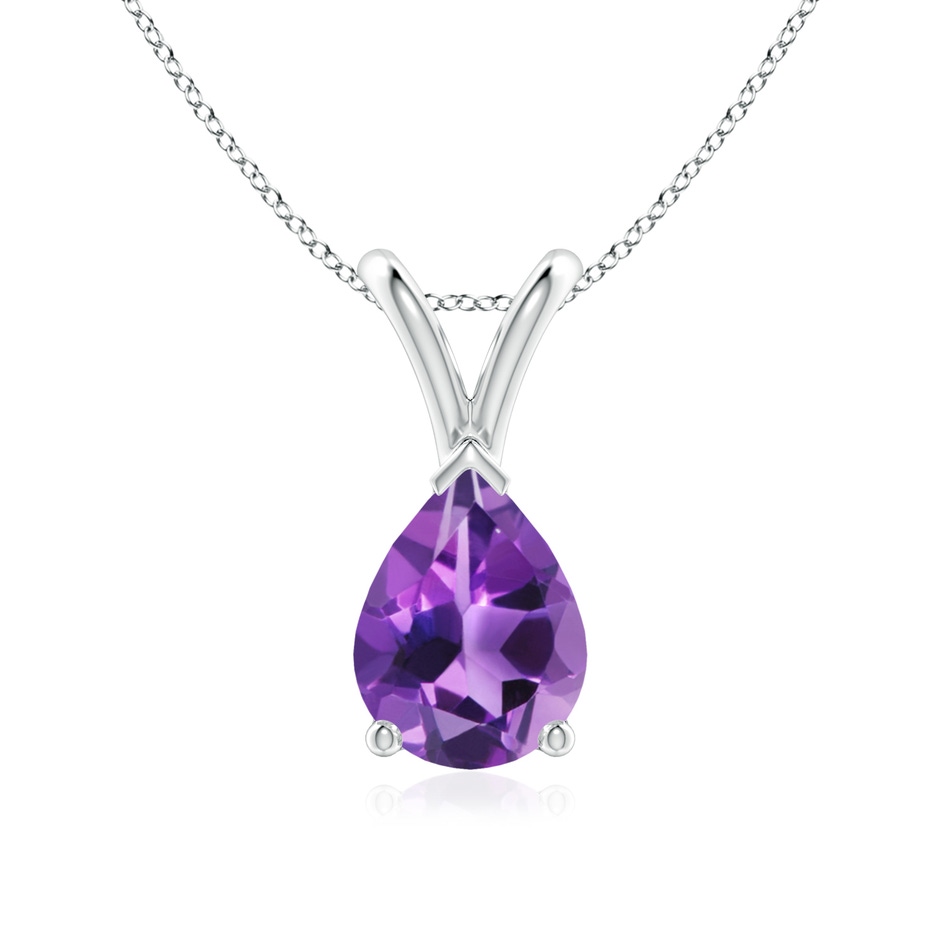 8x6mm AAA V-Bale Pear-Shaped Amethyst Solitaire Pendant in 18K White Gold 