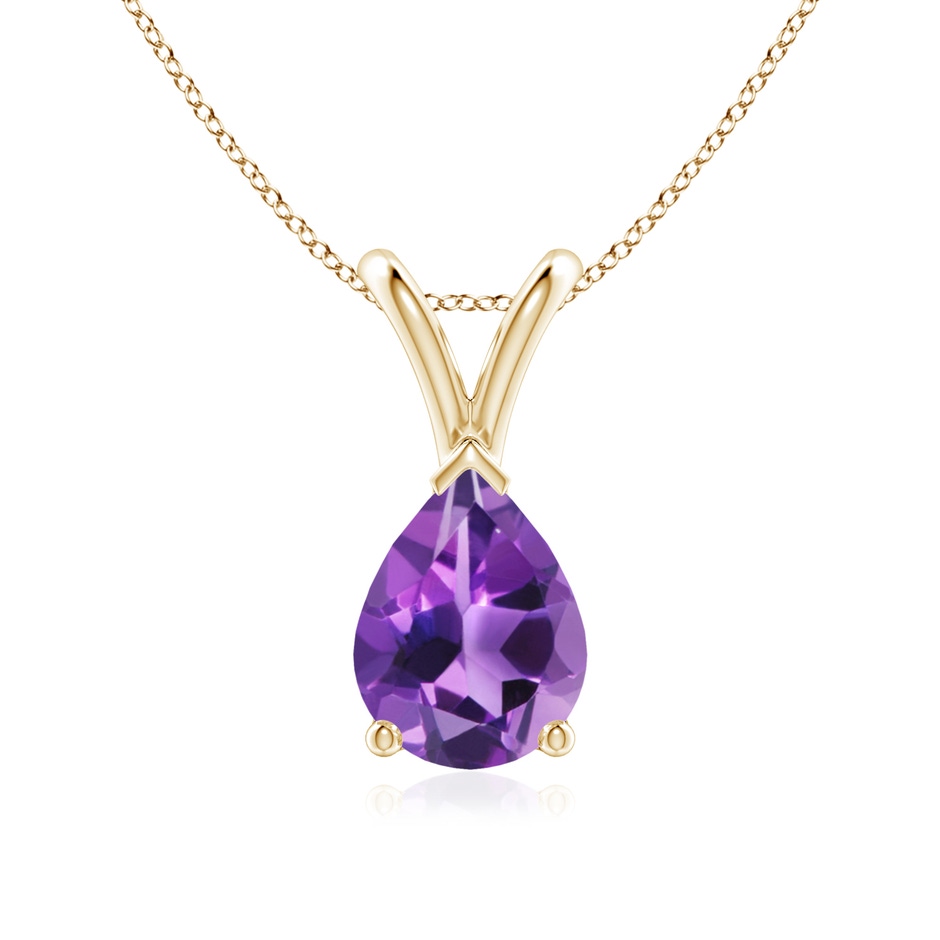 8x6mm AAA V-Bale Pear-Shaped Amethyst Solitaire Pendant in 18K Yellow Gold 