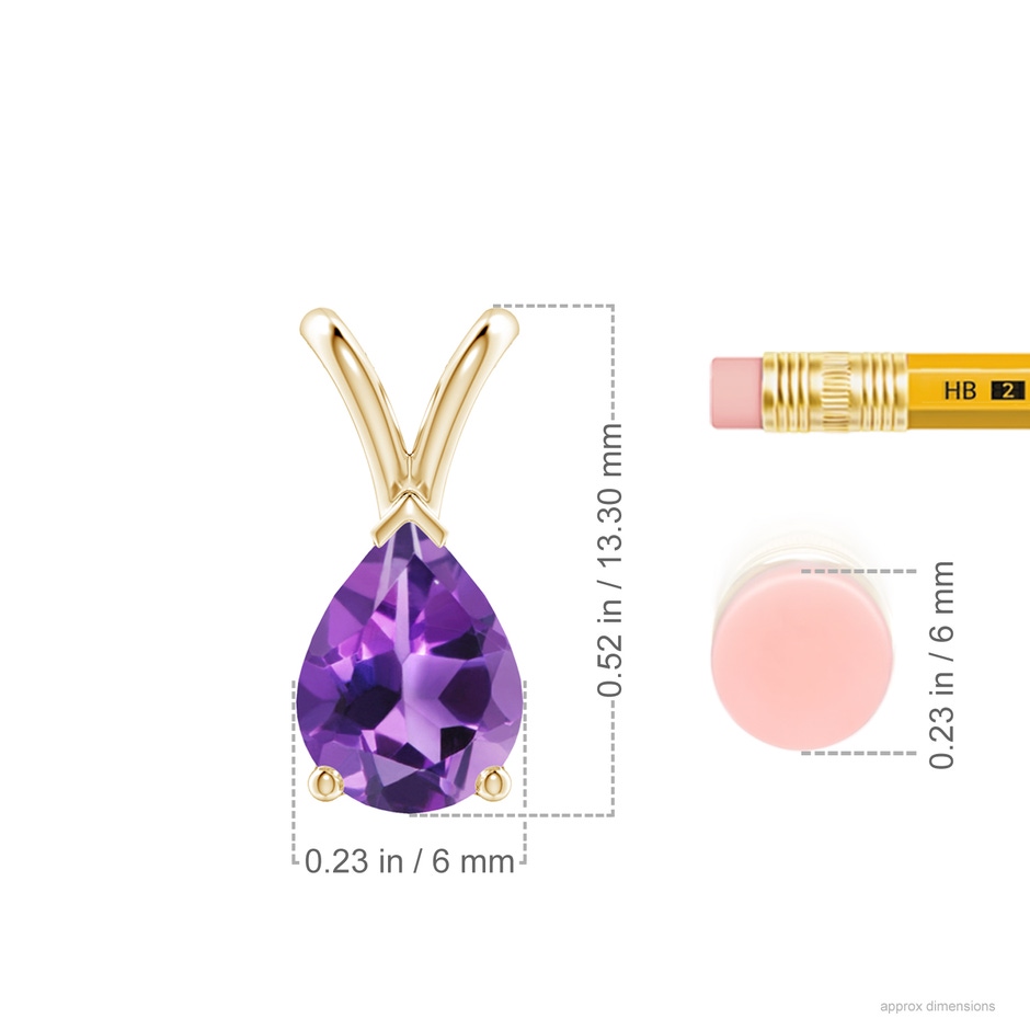 8x6mm AAA V-Bale Pear-Shaped Amethyst Solitaire Pendant in 18K Yellow Gold ruler
