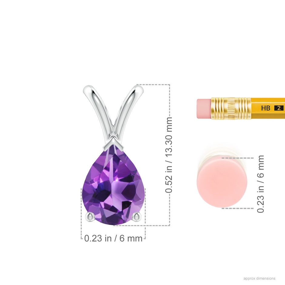 8x6mm AAA V-Bale Pear-Shaped Amethyst Solitaire Pendant in P950 Platinum ruler