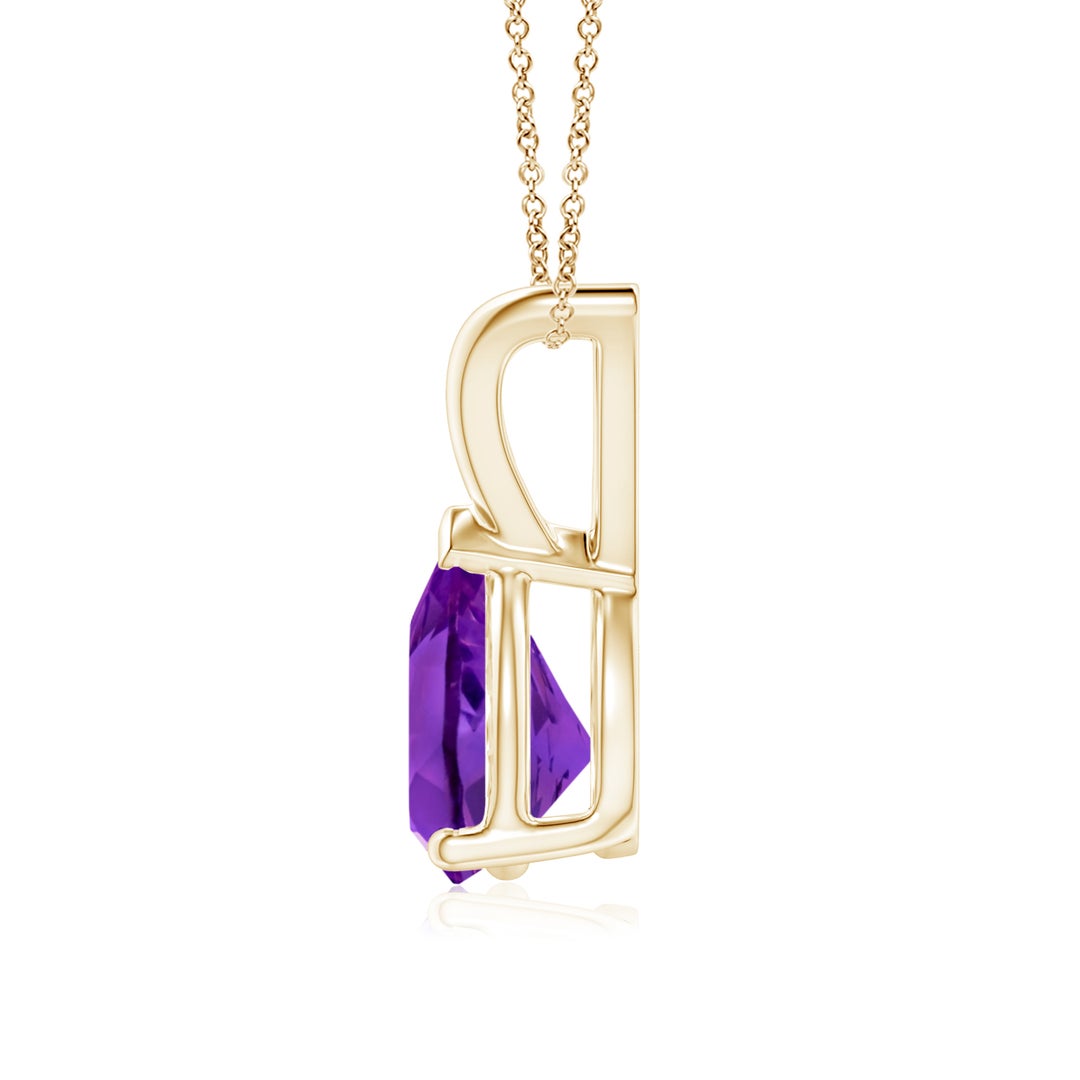 8x6mm AAAA V-Bale Pear-Shaped Amethyst Solitaire Pendant in 18CT Yellow Gold - side 3