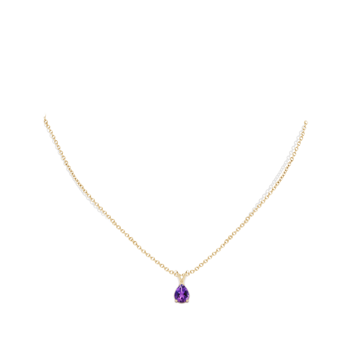 8x6mm AAAA V-Bale Pear-Shaped Amethyst Solitaire Pendant in 18CT Yellow Gold - body_neck