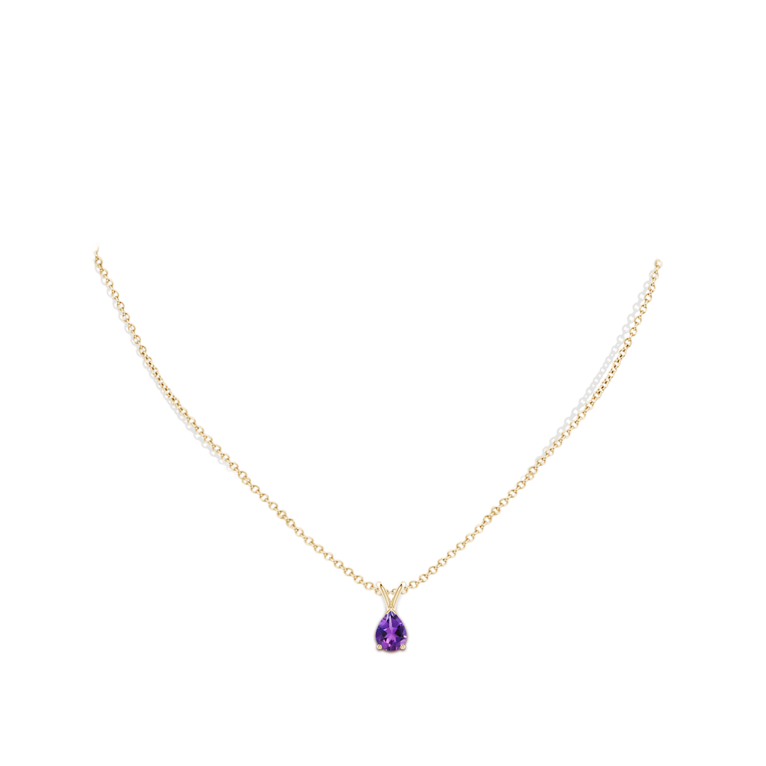 8x6mm AAAA V-Bale Pear-Shaped Amethyst Solitaire Pendant in 18CT Yellow Gold - body_neck
