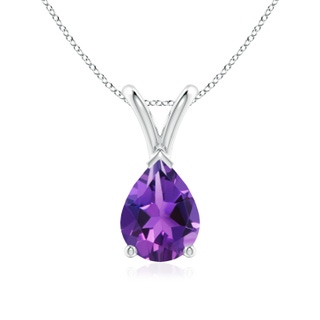8x6mm AAAA V-Bale Pear-Shaped Amethyst Solitaire Pendant in P950 Platinum
