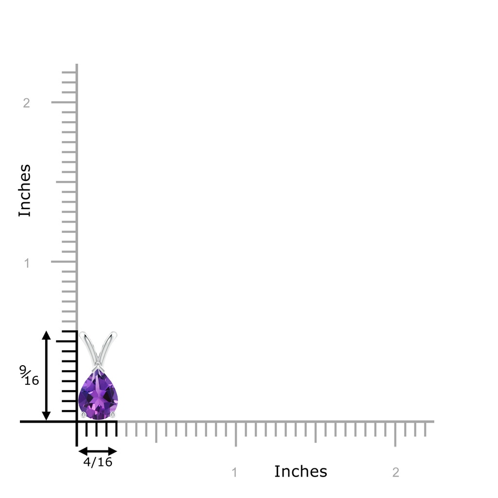 8x6mm AAAA V-Bale Pear-Shaped Amethyst Solitaire Pendant in P950 Platinum Ruler